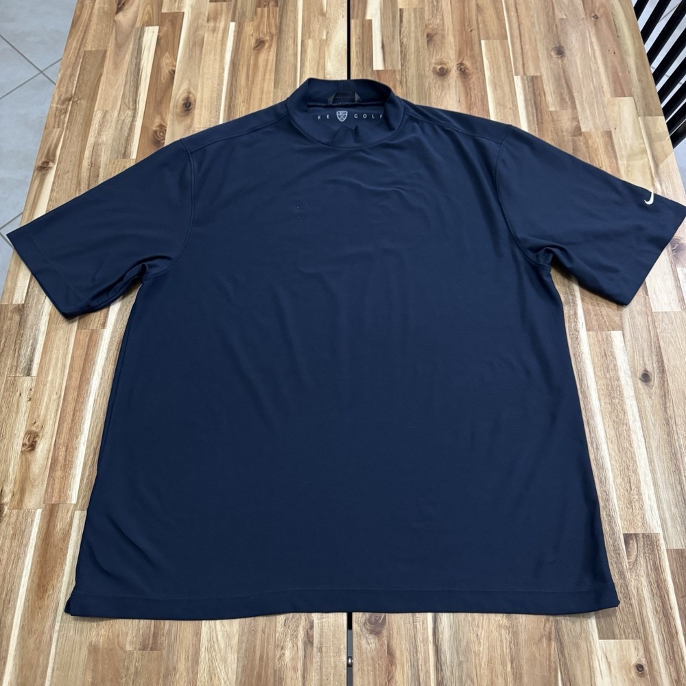 Nike Golf Shirt Mens 2XL Blue Short Sleeve Mock Neck Performance Stretch Top